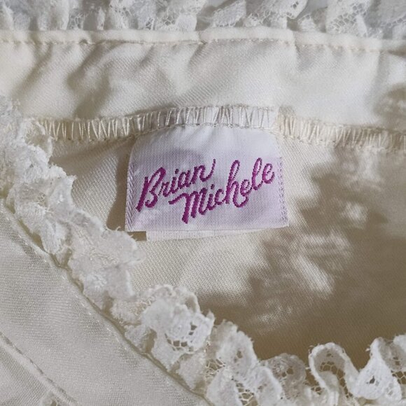 Vintage Brian Michele Puff Sleeve Ruffle Tuxedo Button Down Ivory Petite - Picture 11 of 13